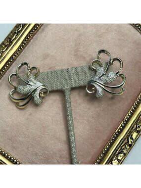 Vintage Sarah Coventry Signed Clip-On Earrings Frosted Feathers 1961 Silver-tone